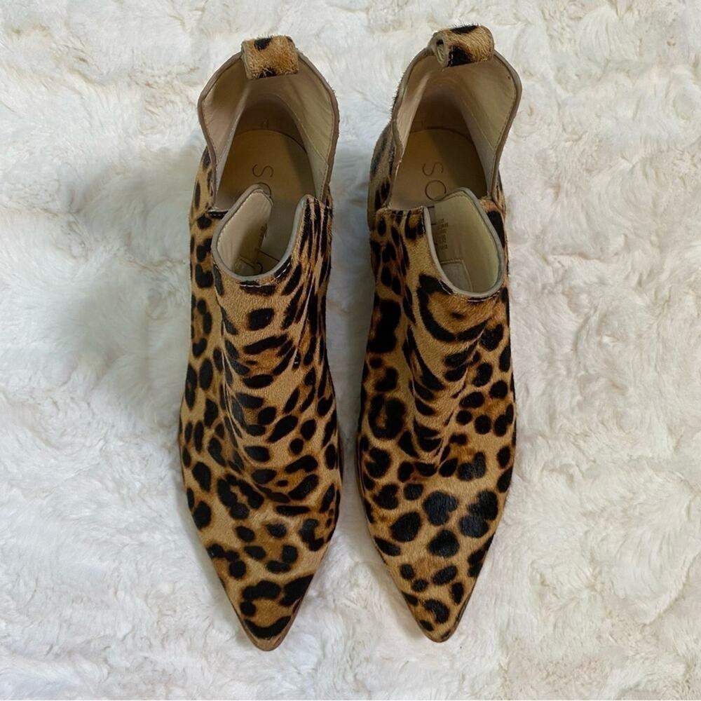 Sole Society Womens Heeled Ankle Bootie Size 6 Laurelah 2 Leopard Print Cow Hair - Picture 3 of 13
